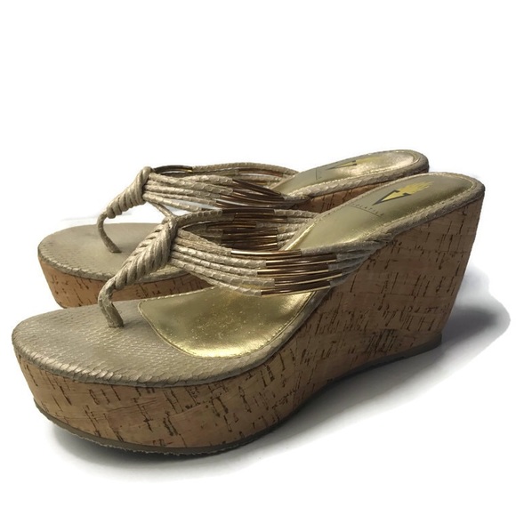 COACH LINDEN METALLIC GOLD NATURAL CORK WEDGE SANDALS SHOE 6.5, 7, 8.5 9, 9.5 #Coach # 